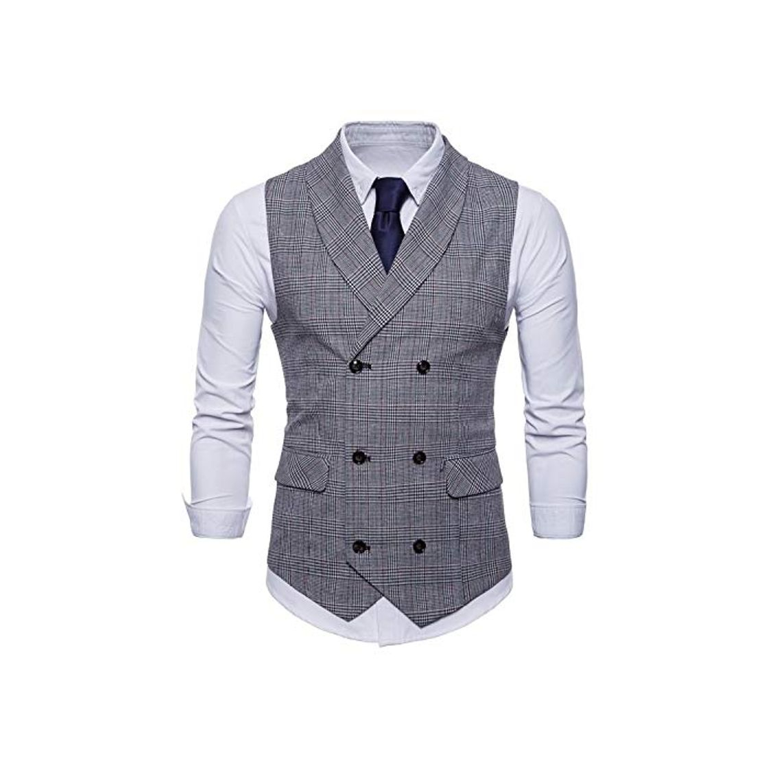 Moda Abrigo de la cintura a cuadros para los hombres Fashions Formal Doble Breasted Negocio Boda Vestido de fiesta Coletes Masculino Mens Chaleco de moda Traje de moda