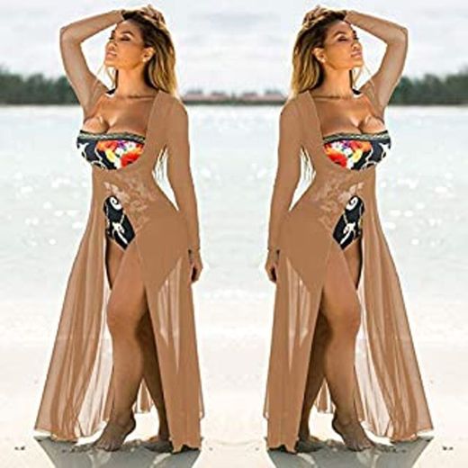 LHSTWQU Pareo Traje de baño Vestido de Playa Saida de Praia Bordado Floral Bikini Cover Up Traje de baño de Las Mujeres Traje de baño Playa Cardigan Sarong   L