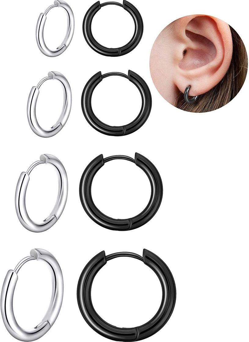 Place 4 Pares Aretes de Aro de Acero Inoxidable Nariz Anillos de Labios