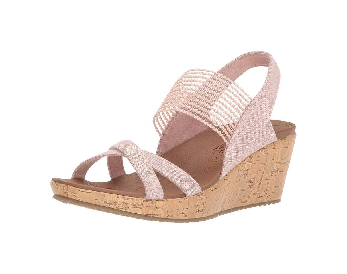 Fashion Skechers Beverlee-High Tea, Sandalias de Punta Descubierta Mujer, Beige