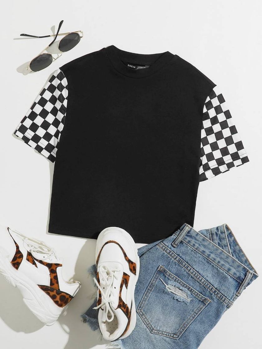 Moda Camisa com Mangas Xadrez 
