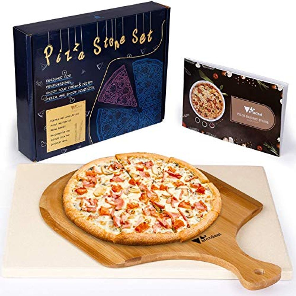 Producto Amzdeal Juego de Piedra para Pizza y Pala - Piedra de Cordierita para