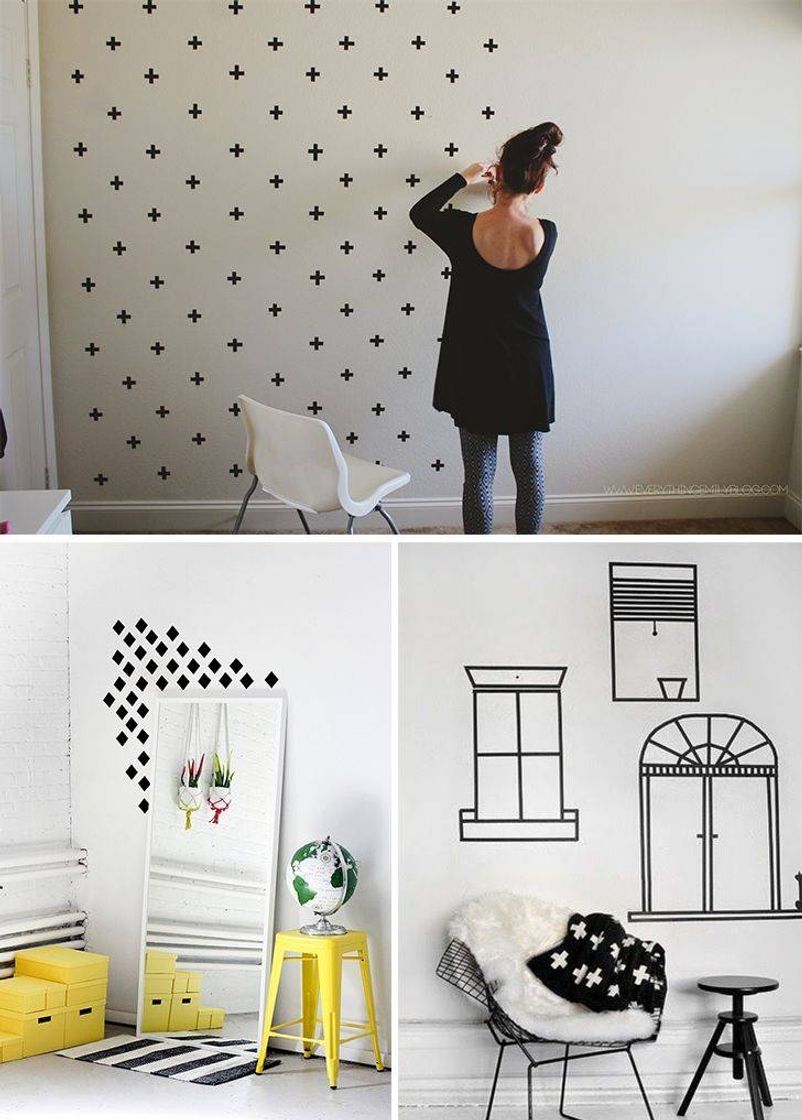 Moda Diy: decorar a parede com fita isolante 