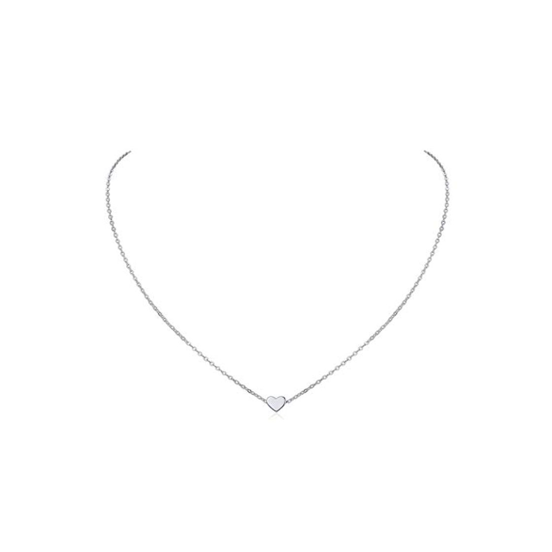 Fashion ChicSilver Corazón Pequeño Collar Delicioso Romántico para Mujeres 925 Plata de Ley Joyería Preciosa con Cadena Fina de 16 Pulgadas Regalo Cumpleaños Minimalist Platino Plateado