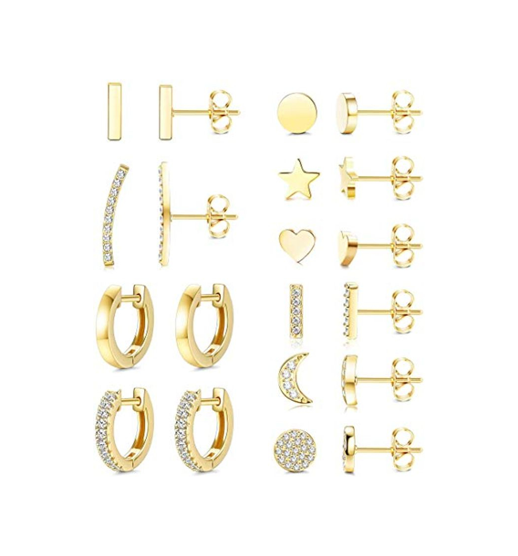 Moda Yadoca 10 pares de aretes para mujeres hombres lindo estrella luna corazón barra aretes delicados CZ minimalistas aretes aro Huggie acero inoxidable aretes aretes conjunto