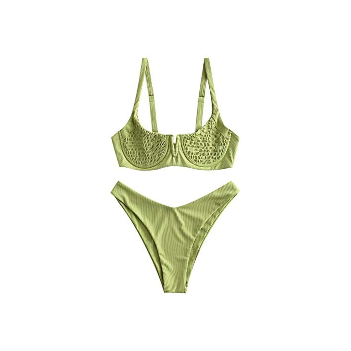 Moda ZAFUL Bikini para mujer con aros acanalados en V