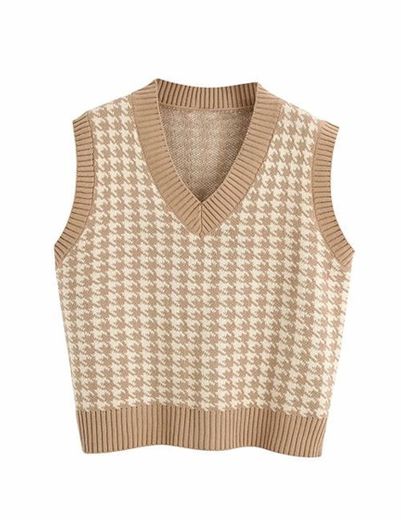 KISS THE RAINBOW | BROWN HOUNDSTOOTH V-NECK VEST TOP