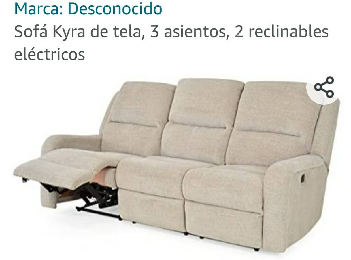 Moda Sofá Kyra de tela, 3 asientos, 2 reclinables eléctricos

