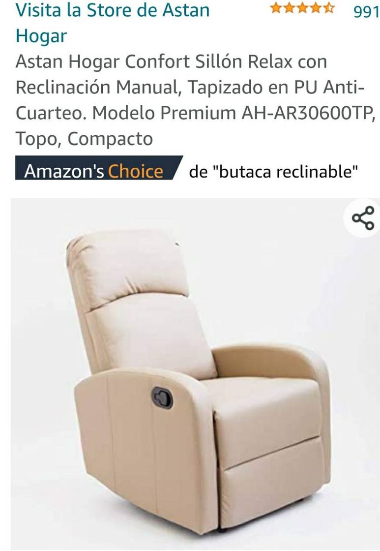 Moda Astan Hogar Confort Sillón Relax con Reclinación Manual, Tap