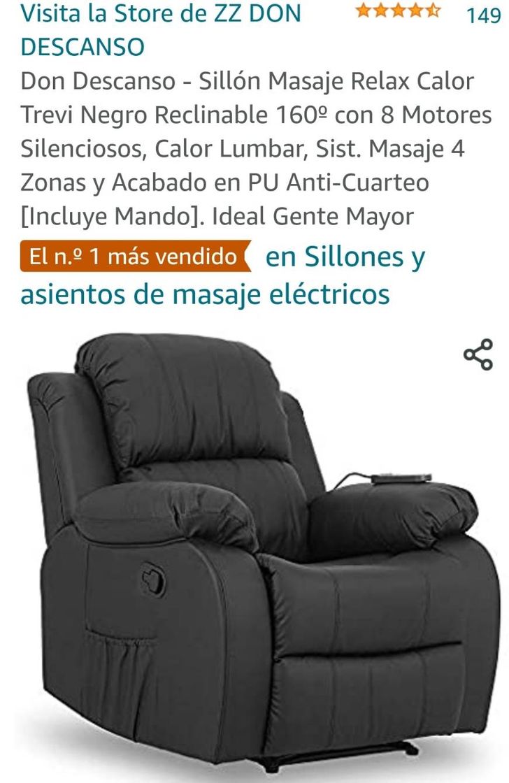 Moda Don Descanso - Sillón Masaje Relax Calor Trevi Negro Reclina