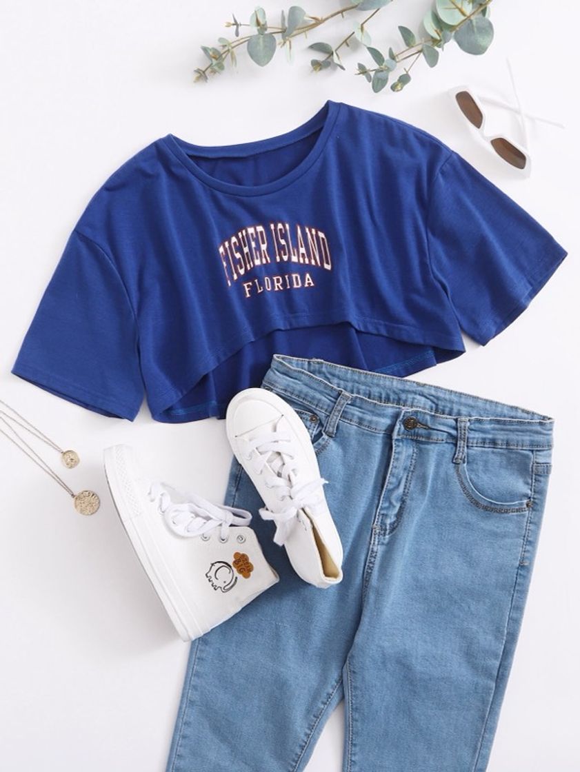 Camiseta corta azul con estampado de Florida