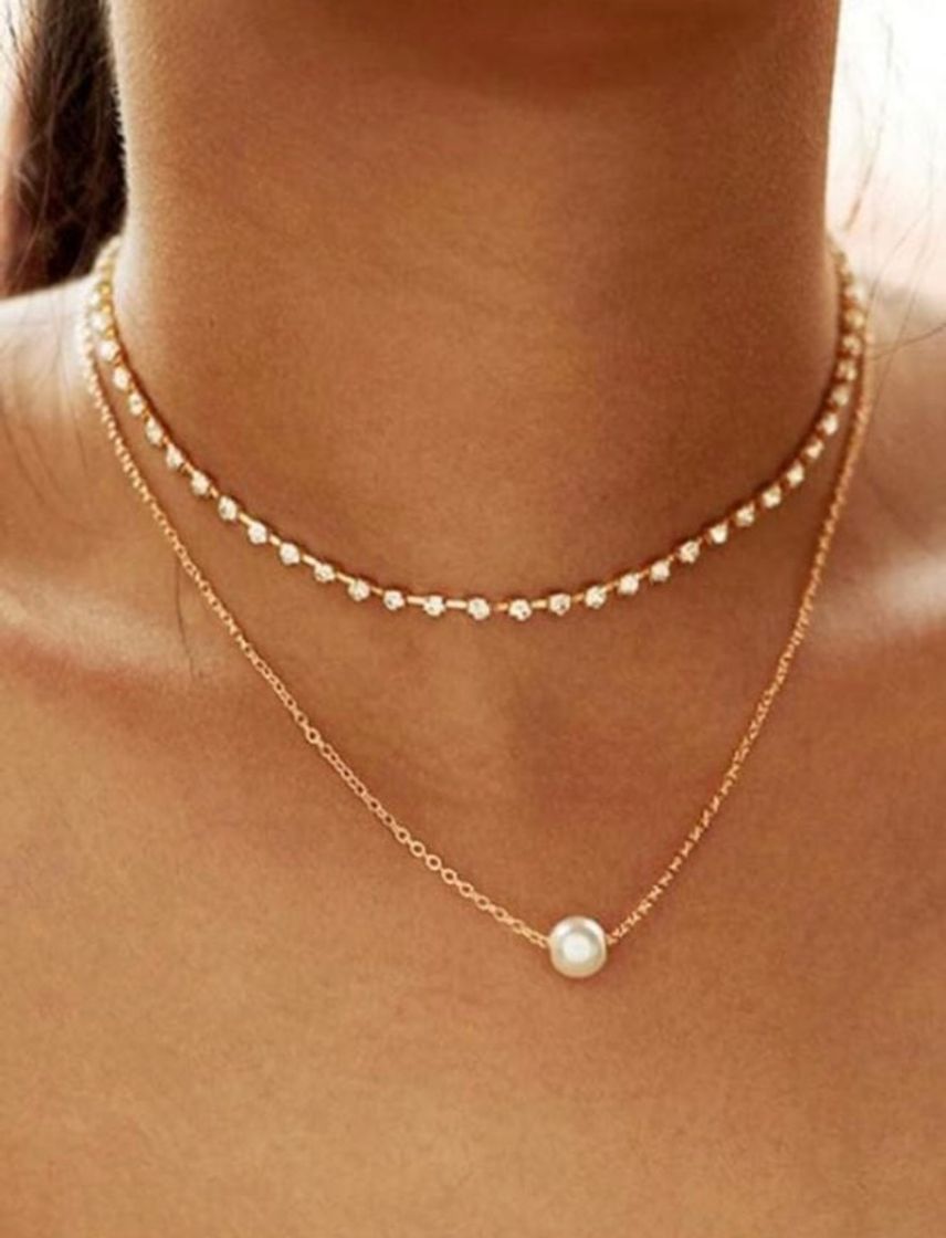 Collar de doble capa con perla 