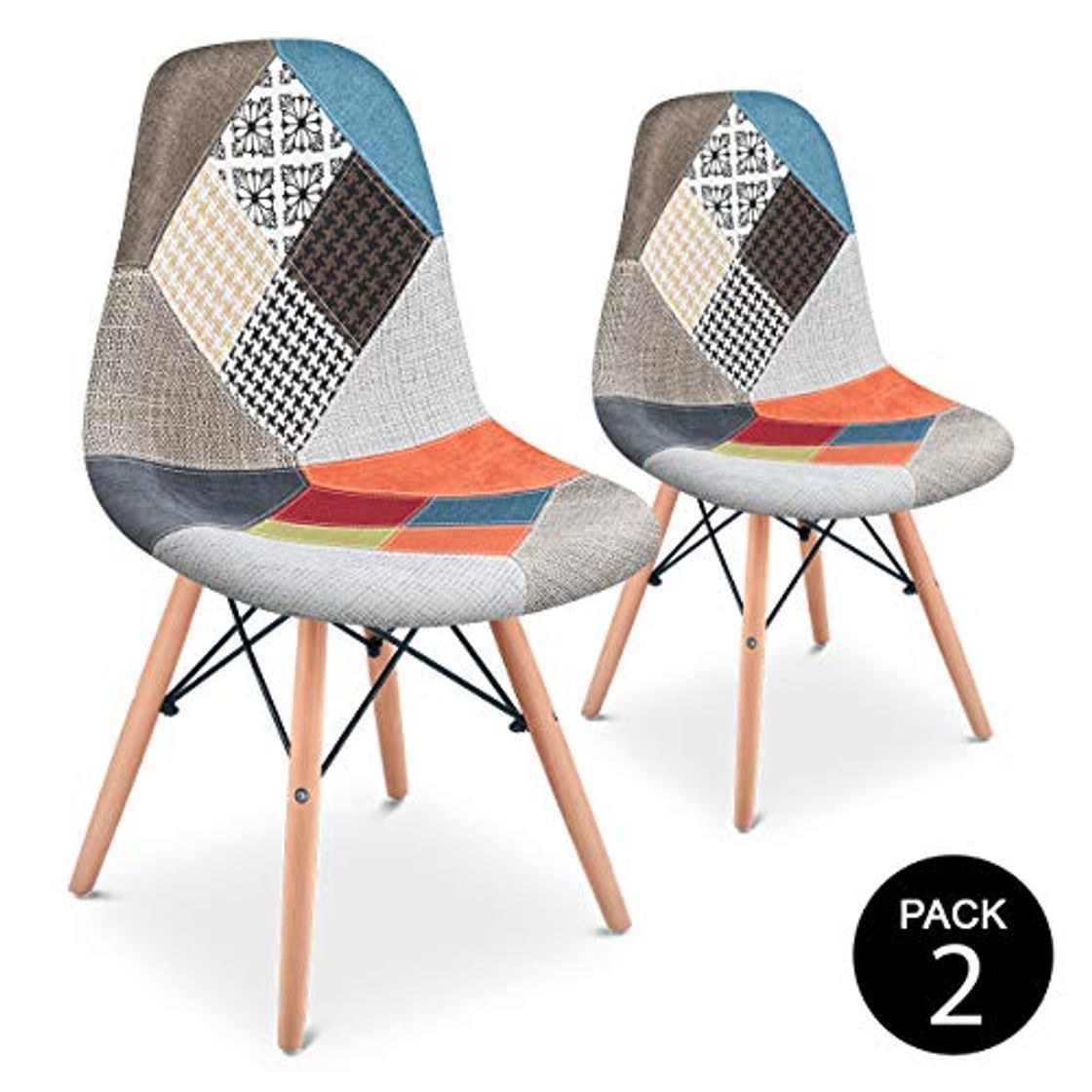 Place Mc Haus Pack 2 Sillas Comedor Vintage Diseño Tapizado Estilo Patchwork