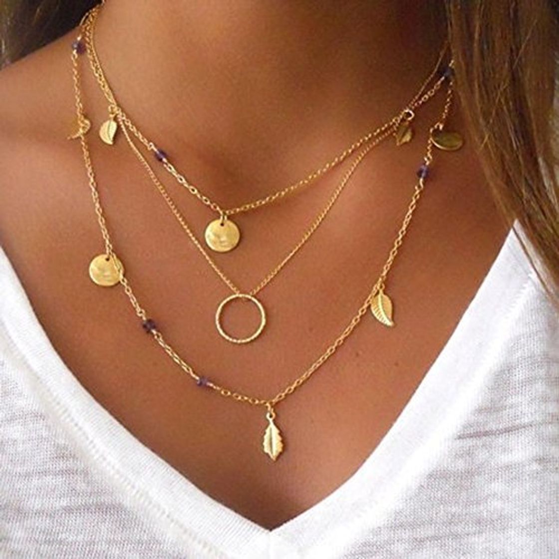 Social Lumanuby 1x Multicapa Collar de Borlas Colgante Collar Mujer Collar Mujer Oro