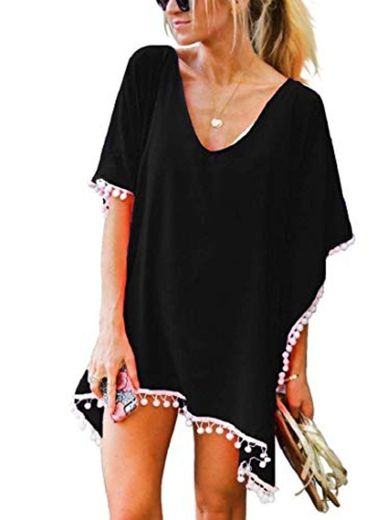 heekpek Mujer Borla Trajes de Baño Gasa Ropa de Playa Beach Bikini Cover up Camisolas y Pareos Plus Size Falda de Playa de Bikini de Traje de Baño de Verano Vestidos Mujer