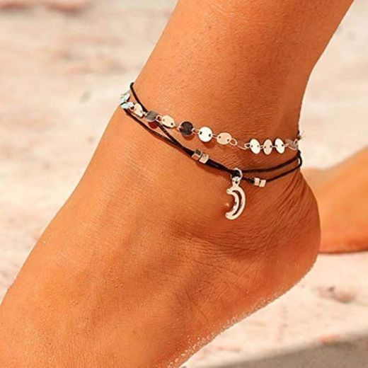 Jovono Boho Sequins Anklets Crescent Moon Tobilleras Pulseras Fashion Beach Foot Jewelry