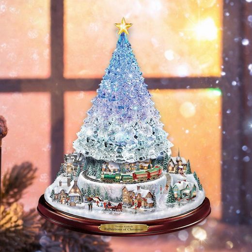 Christmas Tree Rotating Sculpture Train Decorations Paste Wi