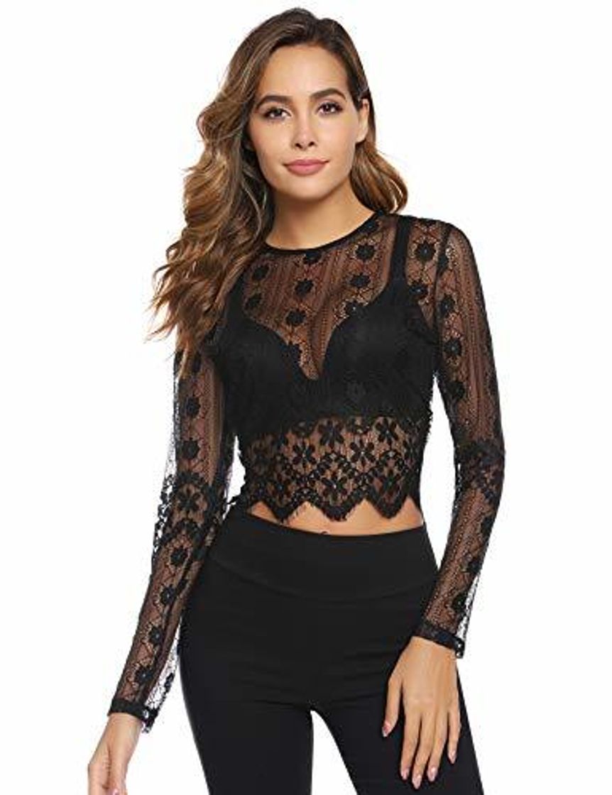 Moda Abollria Corto Transparente Camisetas Mujer Cuello Redondo Camisa Sexy Top Manga Corta