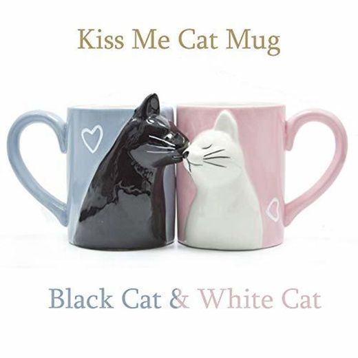 Beso gato Sistema de la taza de los pares del café