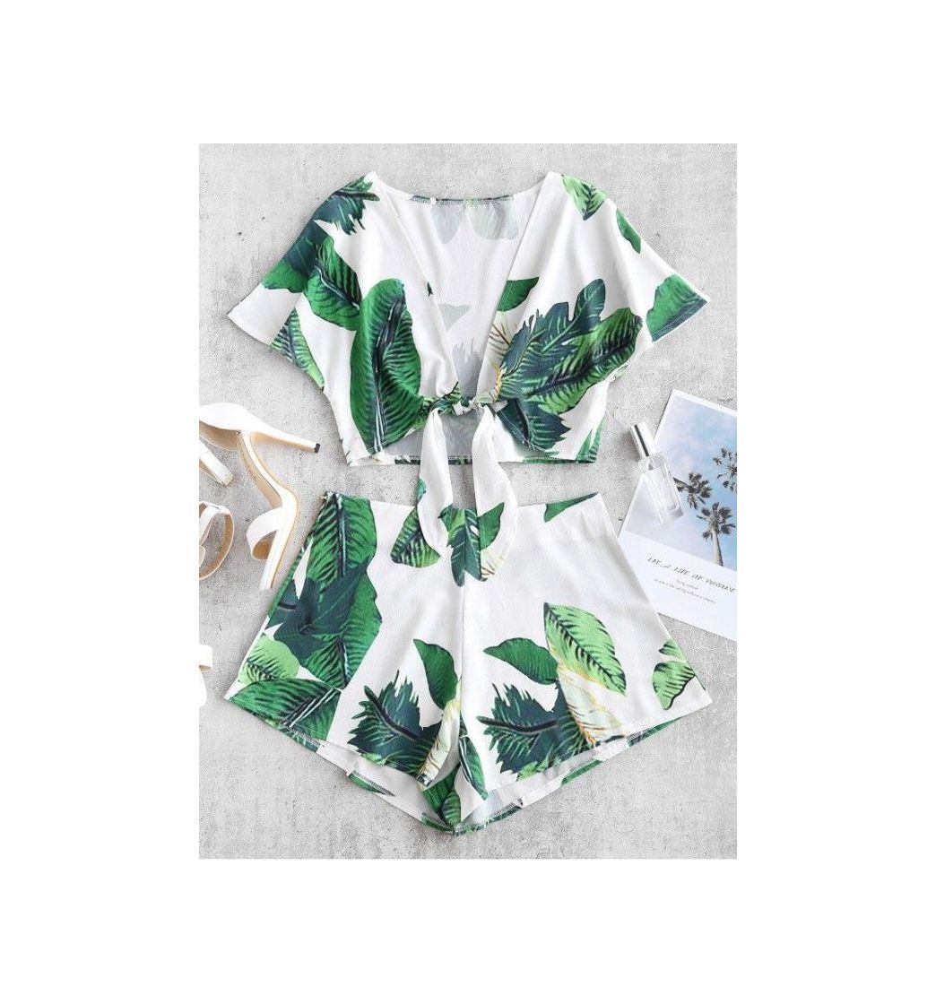 Social ZAFUL Conjunto De Duas Peças De Shorts Estampado Com Folha