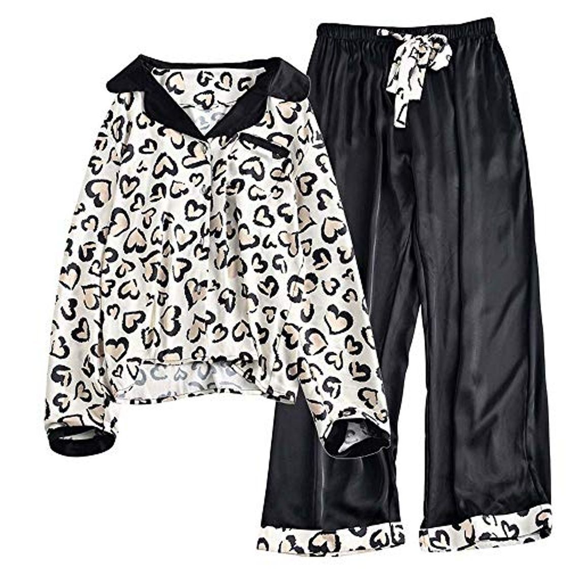 Productos HYH Camisa De Seda Leopardo Camisa Blanca Pantalón Negro Pijama Estampa Pantera Manga Larga Camisa De Casa Vestido De Verano Vida Maravillosa