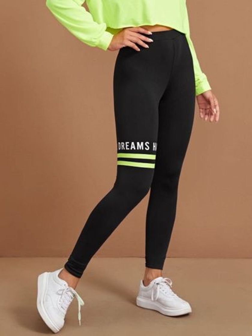 Fashion Leggings preta com detalhe verde