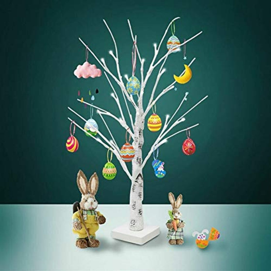 Productos N\A Adornos de Navidad Pasar el rato Adornos 60cm árbol Blanco de Pascua con Las Luces Decorativo Huevos de Pascua Decoraciones Feliz Navidad