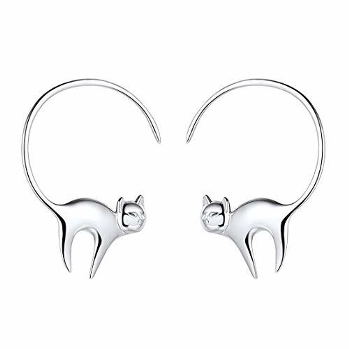 Product Aretes Aros Pendientes Colas Gatos Circulares Plata de Ley 925 Platino Plateado