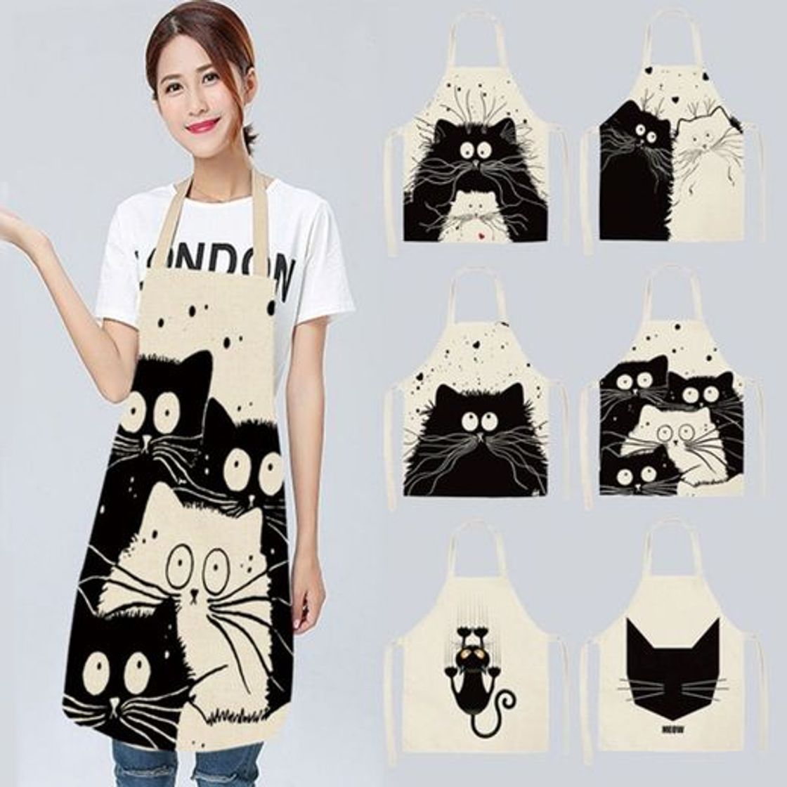 Moda 1Pcs Home Sleeveless Cotton Linen Aprons Kitchen Apron Cartoon ...