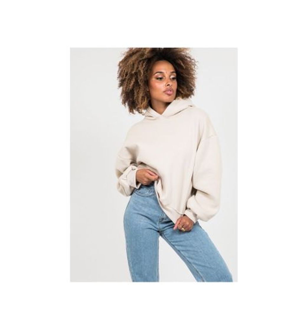 Fashion Oversize cotton hoodie in beige Outfitbook