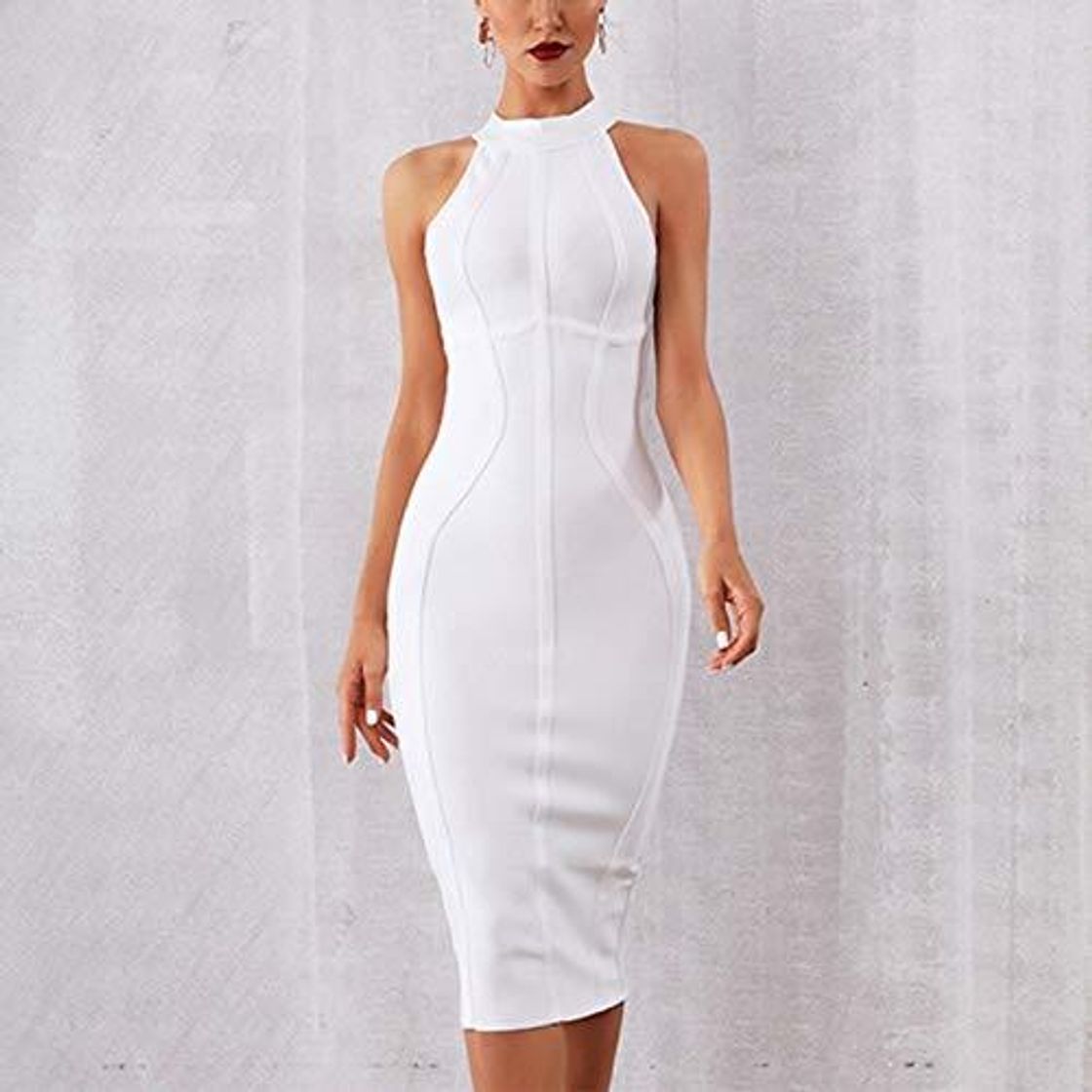 Producto JJHR Vestido Mulheres Branco Vestido Vendaje Listrado Midi Bodycon Vestidos Sem Mangas Clubwear