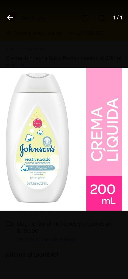 Producto Crema jhonsons recién nacido