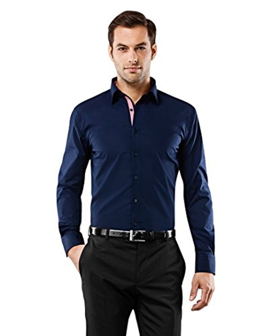 Moda Vincenzo Boretti Camisa de Hombre, Ajustada Entallada