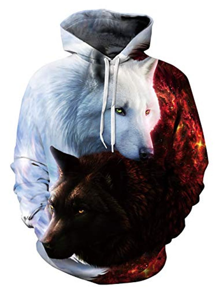 Fashion Freshhoodies Hombre Sudadera Impreso en 3D Lobo Animal Blanco Rojo Sudadera con Capucha Figura Paisaje Cordón Bolsillo Mangas Largas M