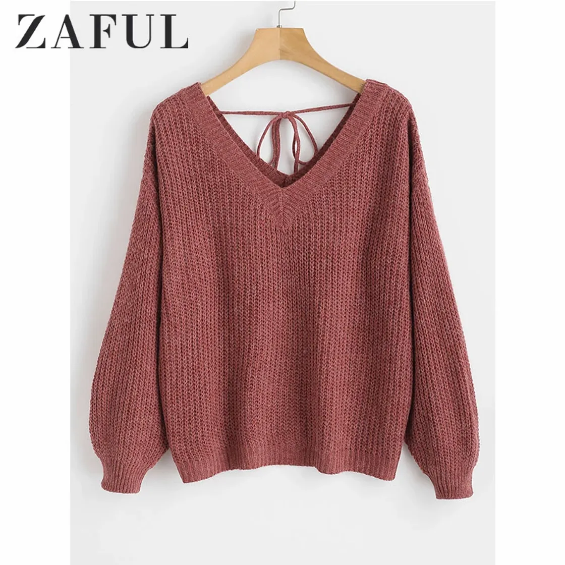 Moda ZAFUL Jerséis Suéter de Manga Larga con Cuello en V Oversized Color