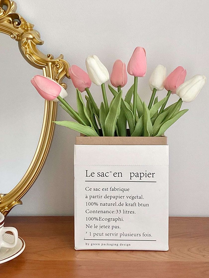 Productos 3 Peças Flores Artificiais Tulipas Cor Rosa E Branco Misto Para Decoração