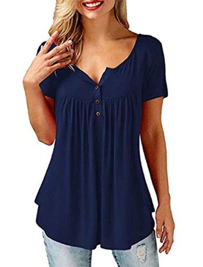 Moda UMIPUBO Bluas de Mujer Camisa Algodón Blusa Mujer Elegante Manga Corta Camisa