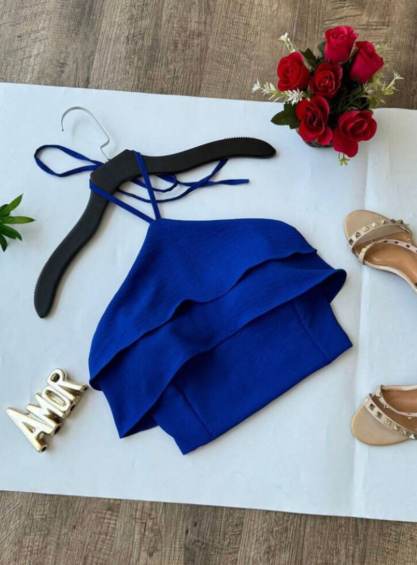 Book Cropped azul royal que amarra no pescoço.