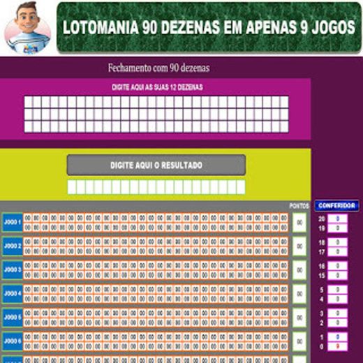 PLANILHA LOTOMANIA 90 DEZENAS EM APENAS 9 JOGOS