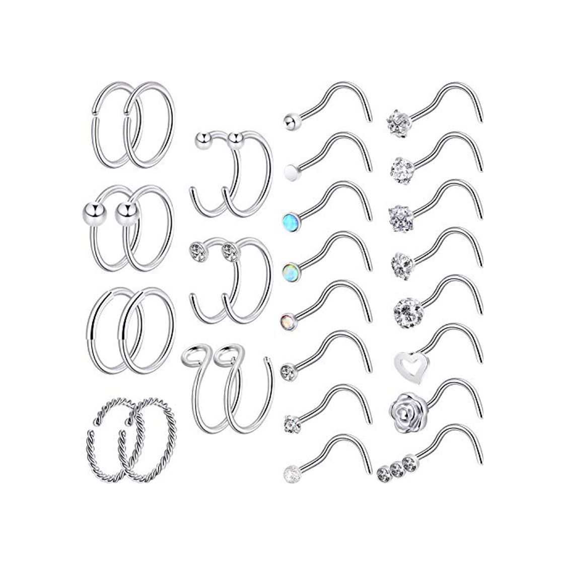 Social 32 Piezas de Aro de Nariz en Forma de C Perno de