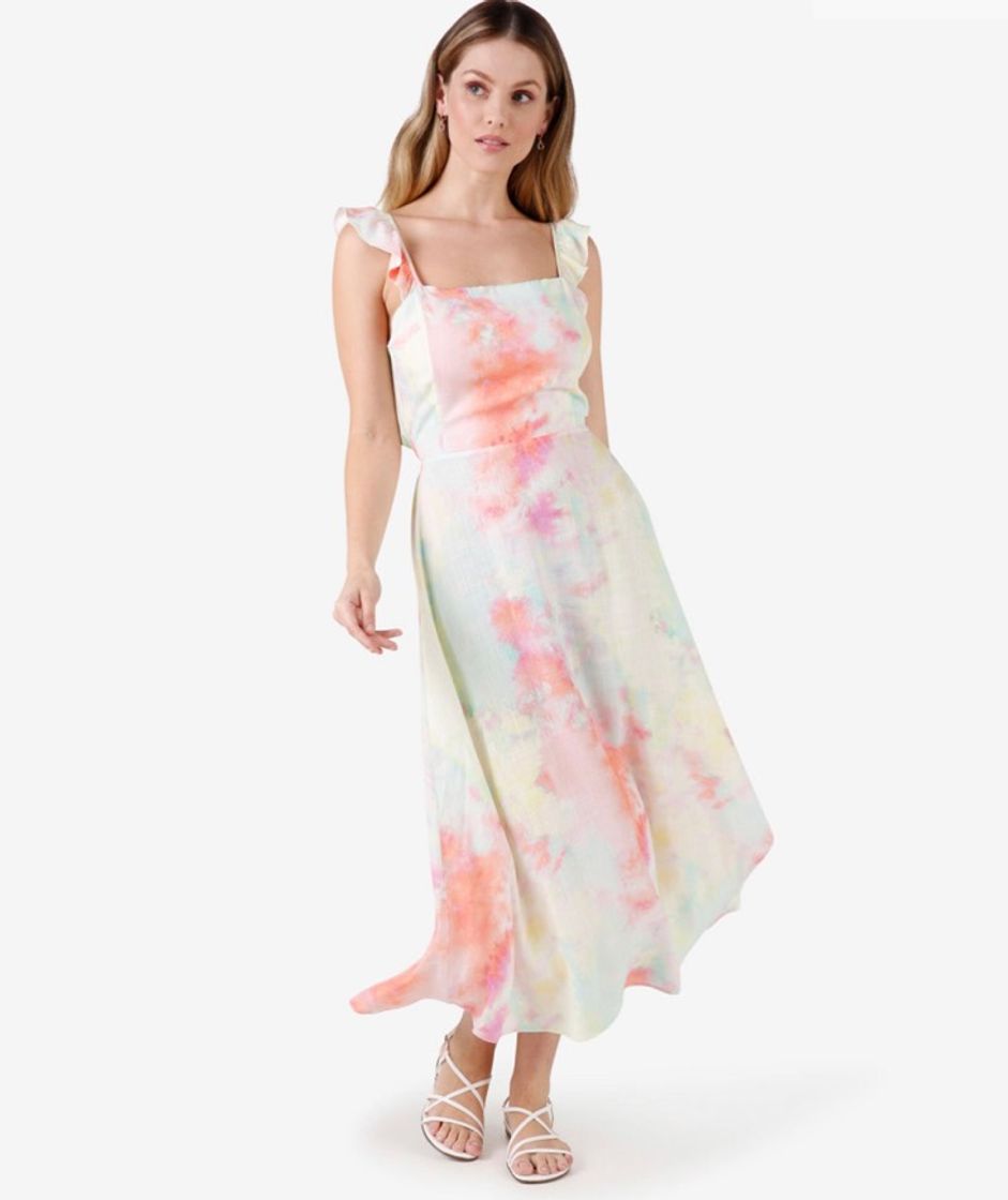 Social Vestido Midi Tie Dye Evasê - Multicor - Riachuelo