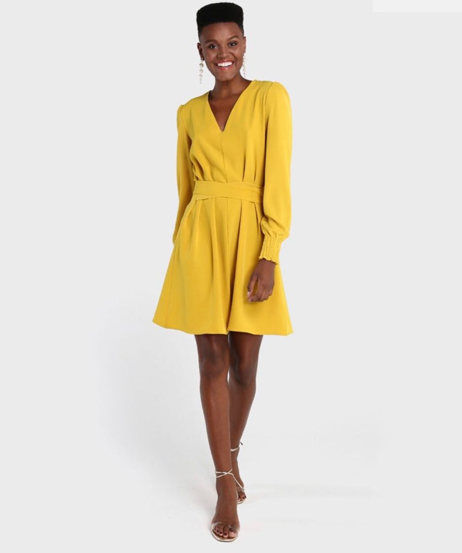 Social Vestido Reto Acinturado - Amarelo - Riachuelo
