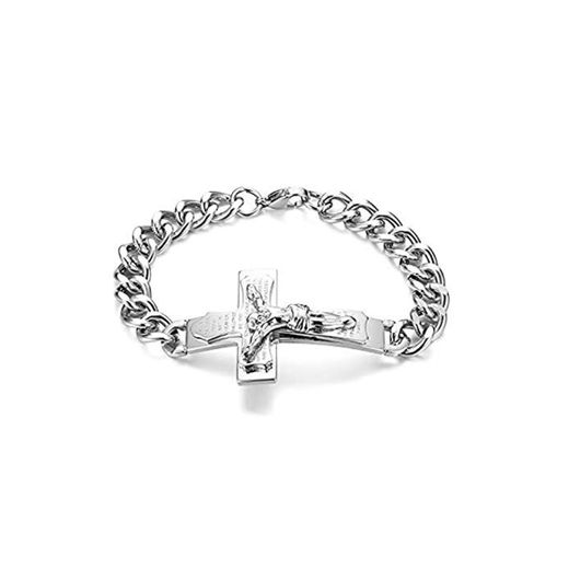 JewelryWe - Pulsera para hombre con colgante de cruz y cruz de