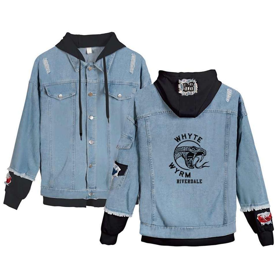 Moda Chaqueta de Mezclilla Riverdale para Mujer Southside Serpents Costura Chaqueta de Bombardero Abrigo con Capucha Chaqueta de Jean para Hombres