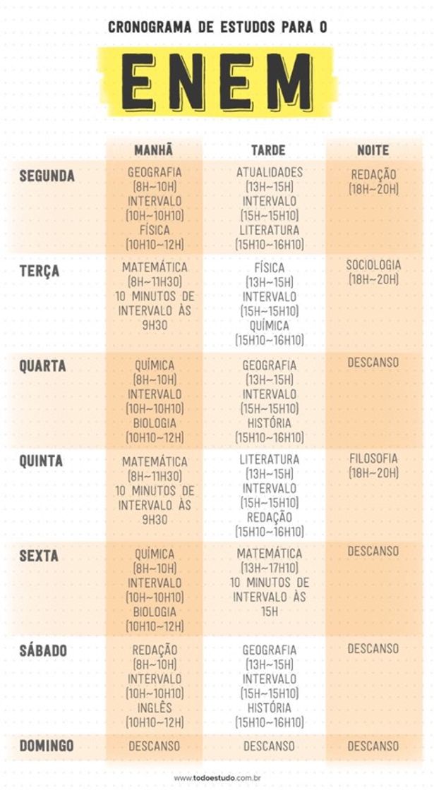 Moda Cronograma de estudos para o Enem 