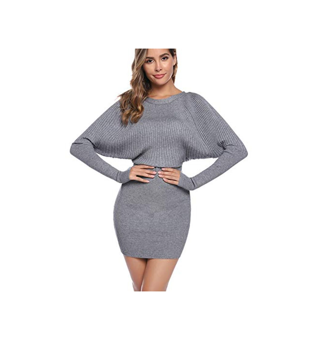 Aibrou Mujer Vestido Jersey con patrón de Punto Vintage Dama Vestido suéter