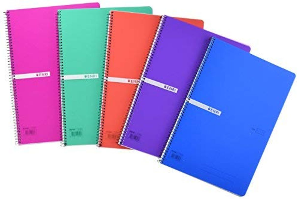 Social Enri 400042280 Pack de 5 cuadernos espiral, tapa plástico translúcido, Fº, surtido