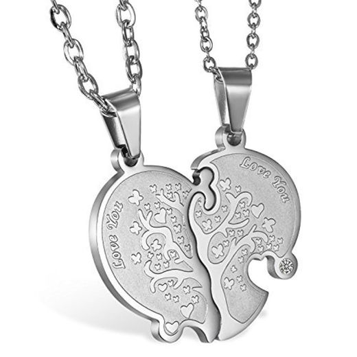 JewelryWe 1 Par Collares de Parejas Enamorados Corazón Partido