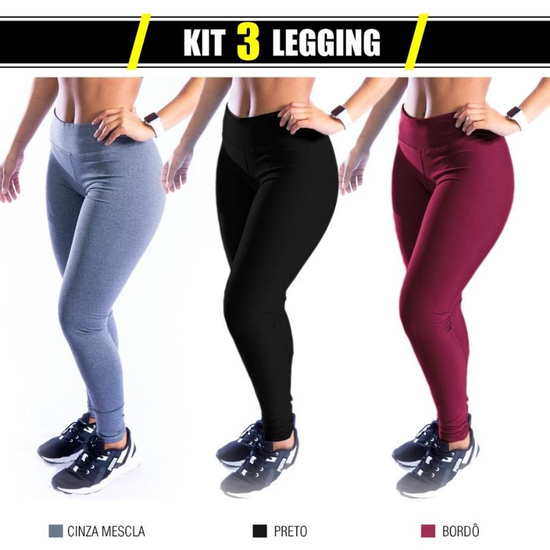 Social Kit 3 Calças Legging Feminina Original Tecido Grosso.