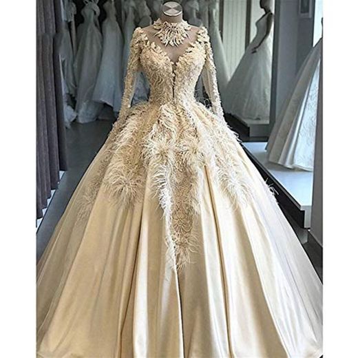 Wedding dress,prom dresses Plumas personalizada elegante del cordón de lujo vestido de